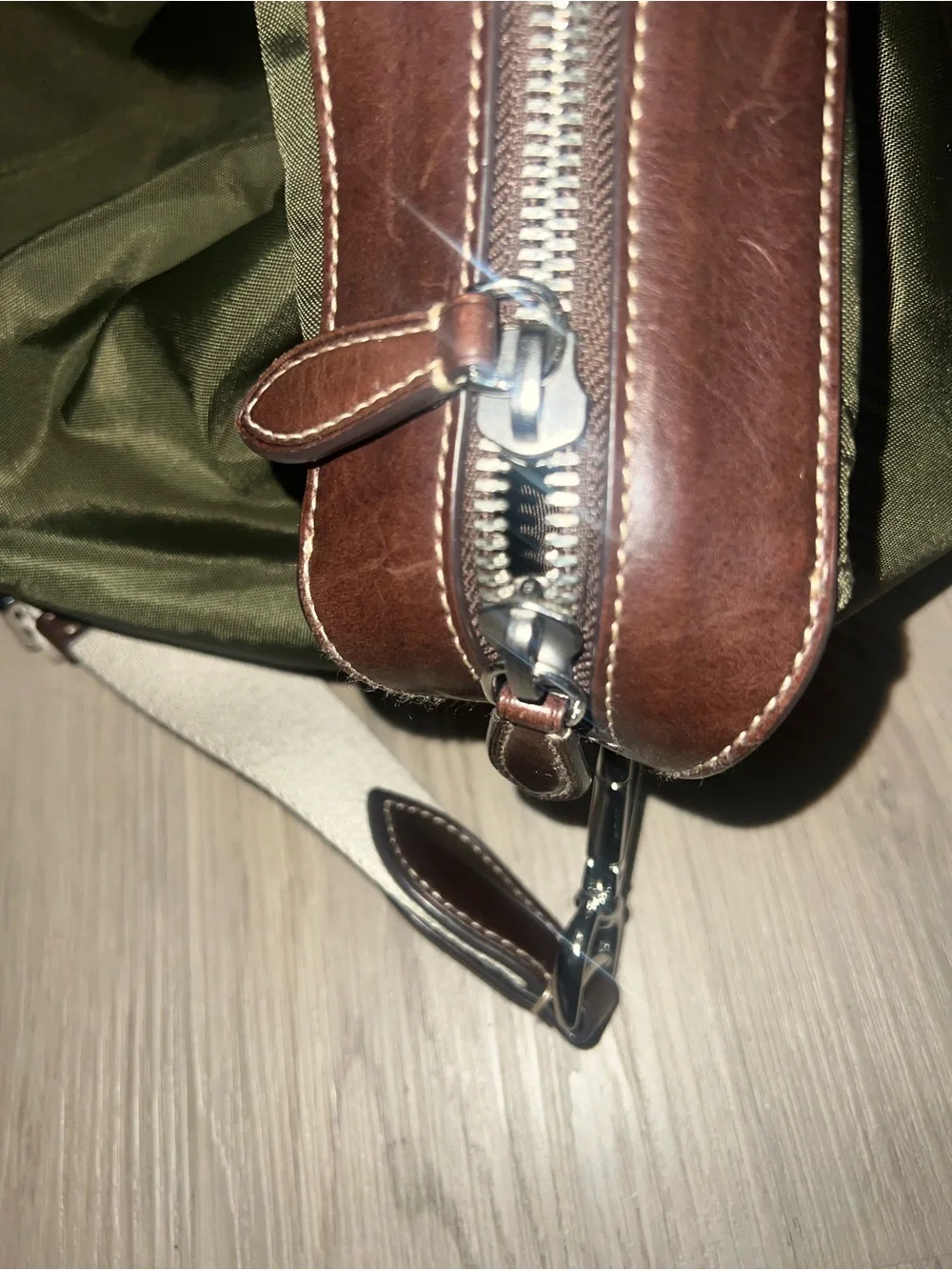 Polo Ralph Lauren Bellport Nylon Tote Green Leather Trim Zip Crossbody Bag